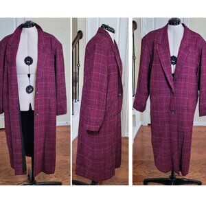 Vintage Savannah 100% Wool Coat Womens Large Purple Tartan Plaid Preppy Academia